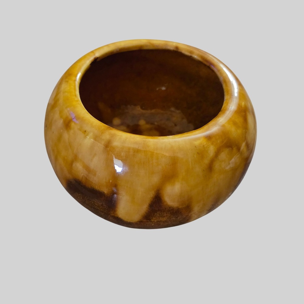 Towell Ceramics D 100 Amber Drip Glaze Bulbous Pottery Planter Mid Century Retro
